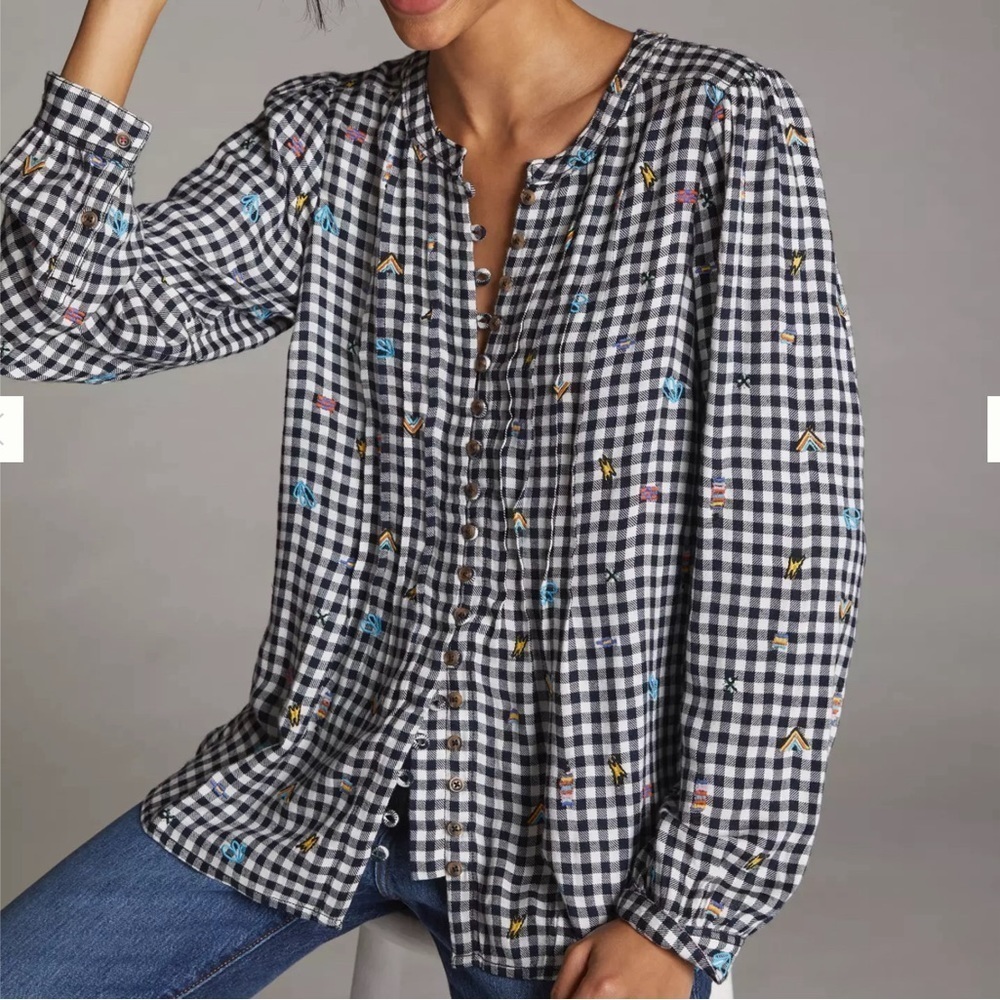 Pilcro Anthropologie Sz S Gingham Button Front Top